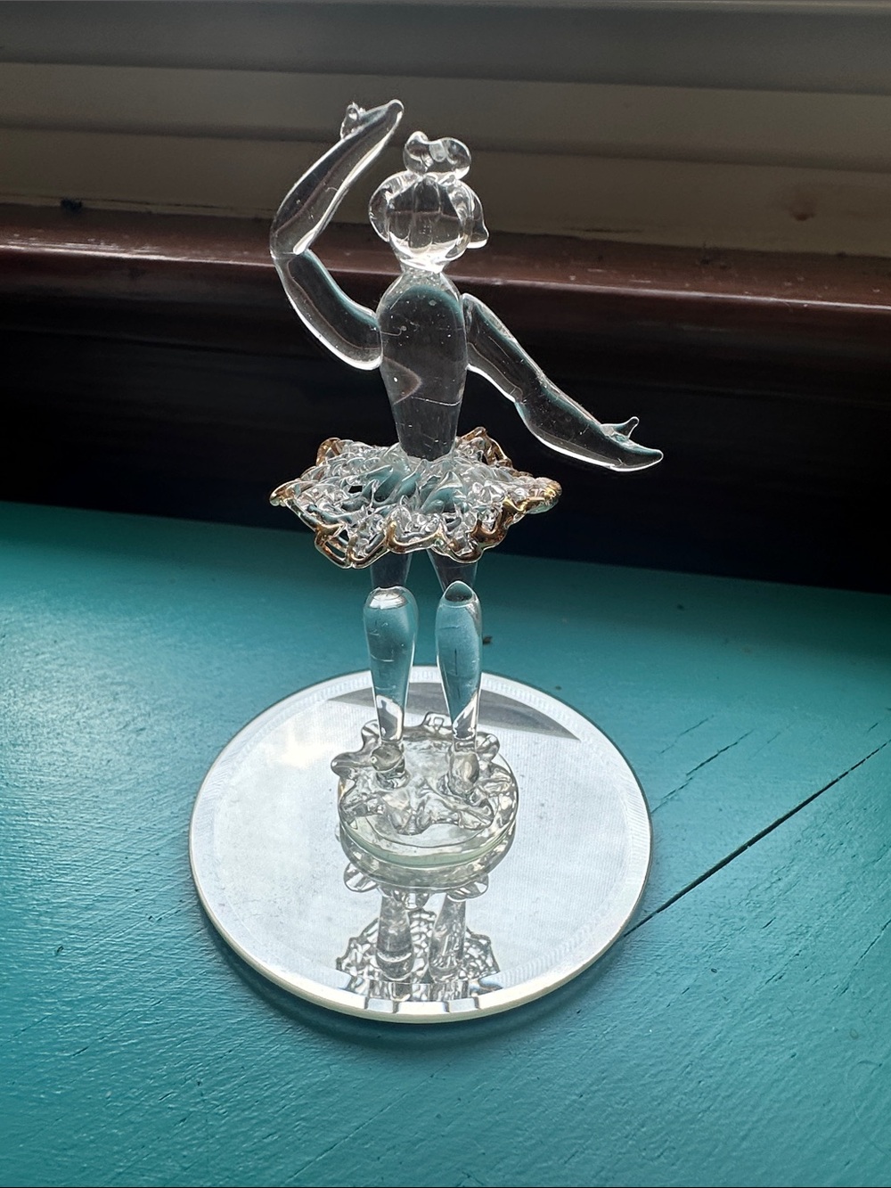 Delicate Glass Ballerina Figurine with Gold-Edged Tutu